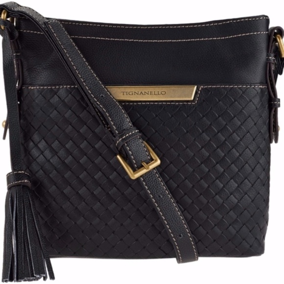 Tignanello Handbags - Tignanello | Black Leather Weave Crossbody Purse
